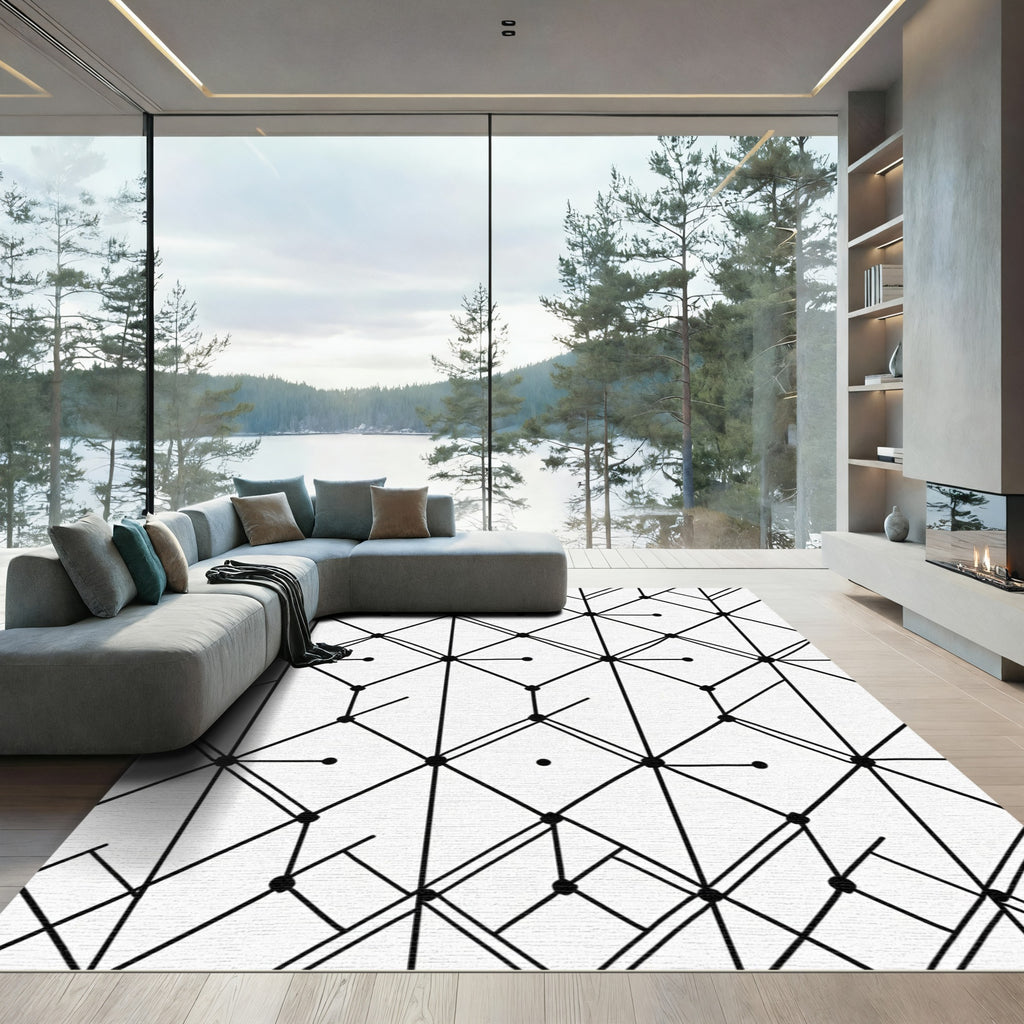 Minimalist Black White Geometric Abstract Rug