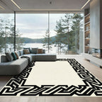 Black Geometric Maze Border Rug