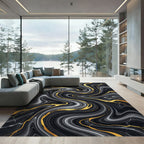 Black and White Liquid Gold Marble Rug