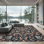 Elegant Dusty Rose Grey Damask Rug