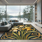 Art Nouveau Golden Iris Floral Scroll Rug