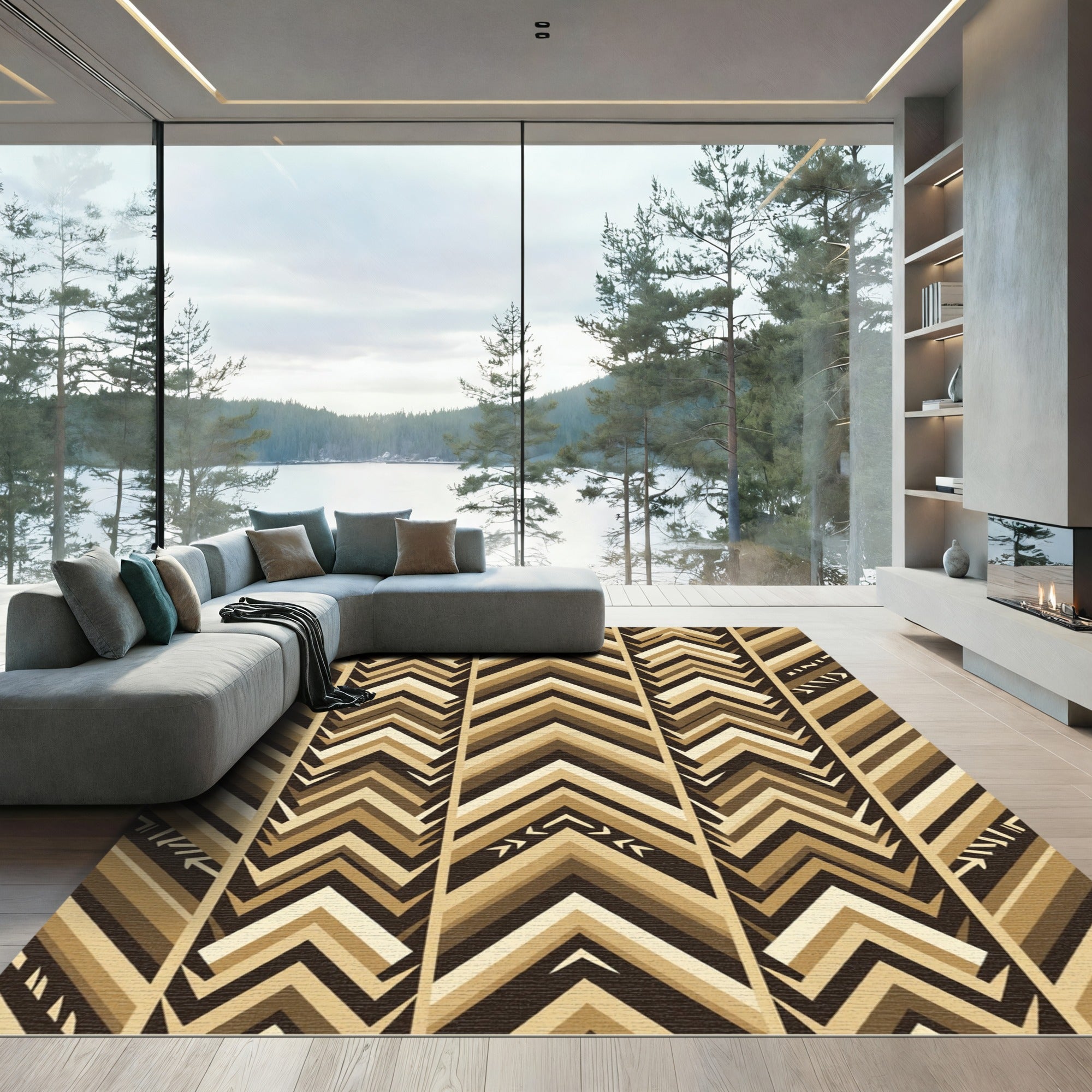 Earthy Toned Chevron Stripe Composition Rug