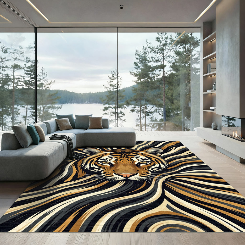 Bold Tiger With Swirling Stripes Rug