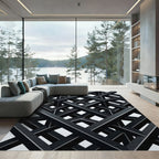 Monochrome Layered Geometric Overlay Rug