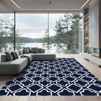 Navy White Geometric Diamond Tile Rug
