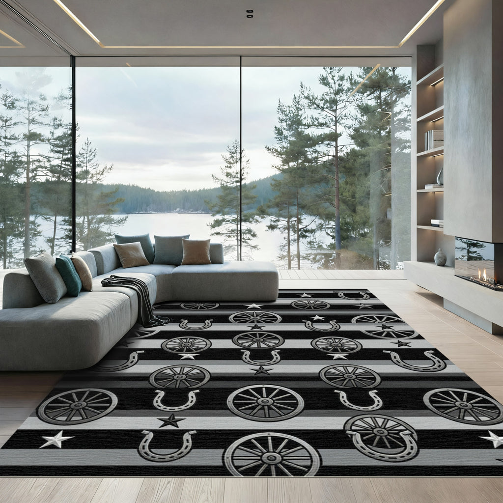 Western Wagon Wheel Horseshoe Star Rug