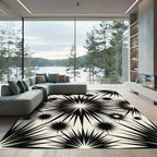 Black Burst Starburst Cream Background Rug