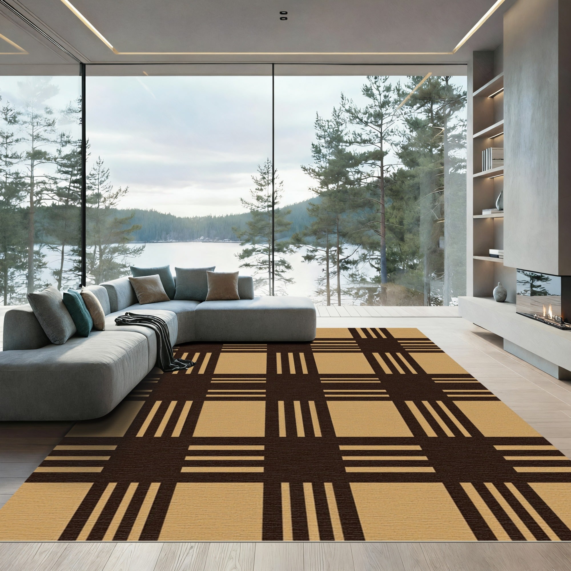 Classic Tan Plaid Lattice Rug