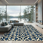 Navy Cream Geometric Cross Lattice Rug