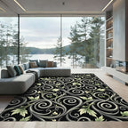 Black Green Swirl Floral Harmony Rug