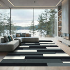 Modern Monochrome Abstract Layered Block Rug
