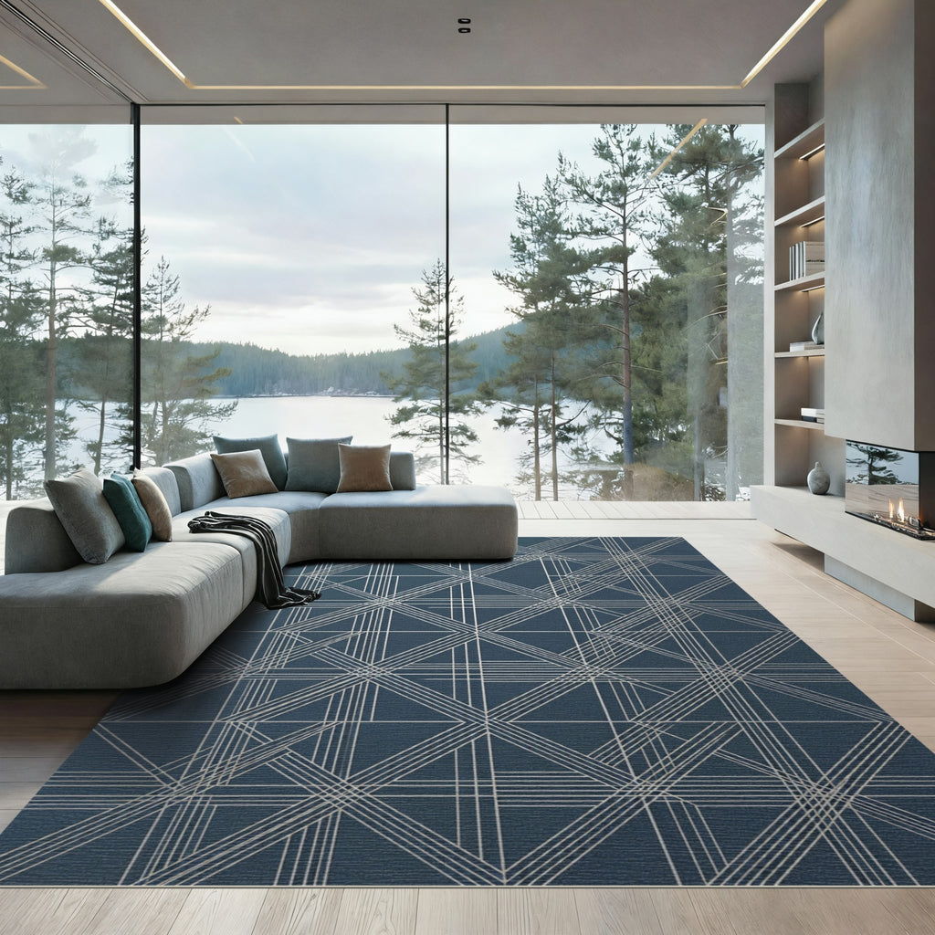 Deep Blue Intersecting Lines Rug