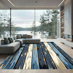 Rustic Navy and Cream Weathered Plank Rug