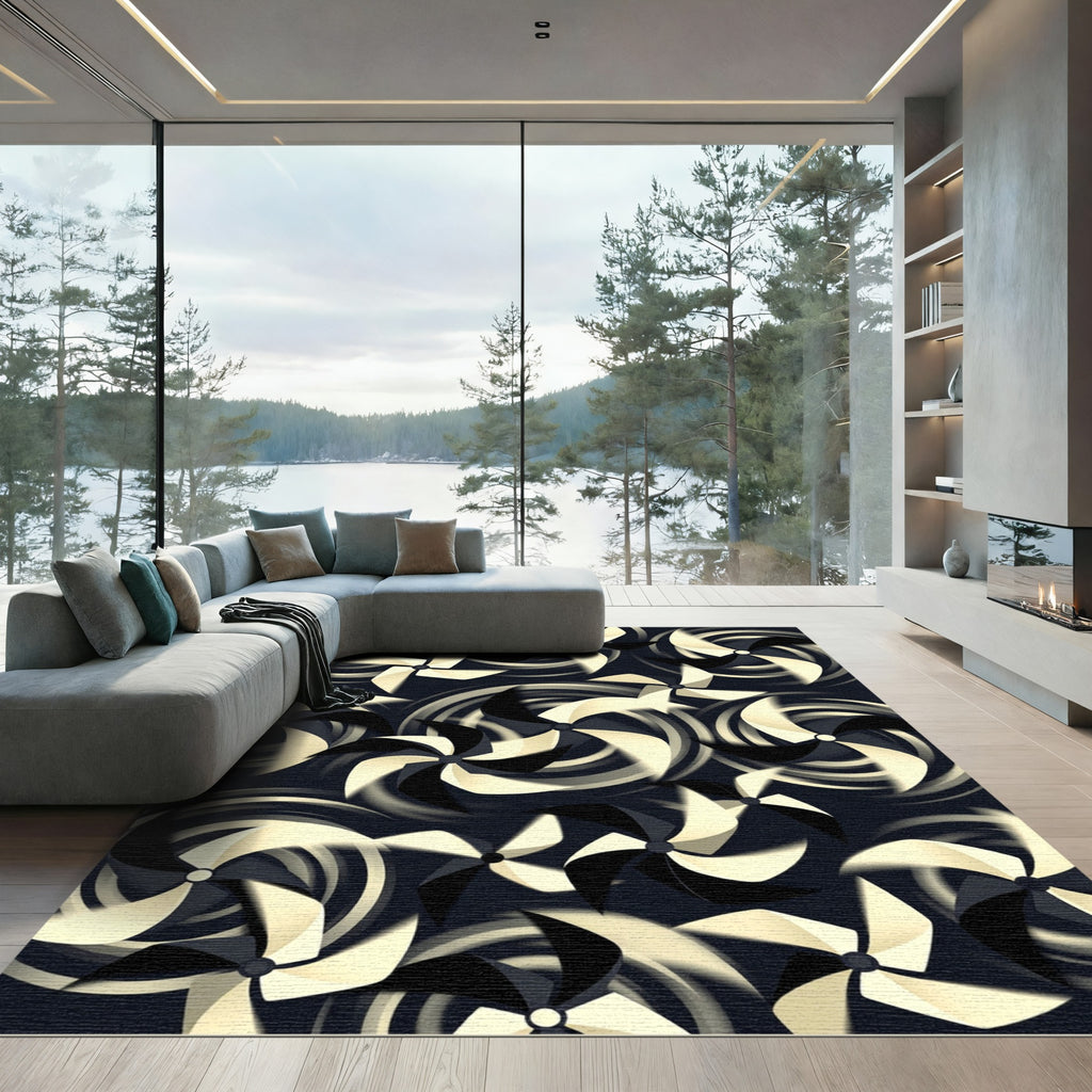 Modern Monochrome Abstract Spinning Fan Rug