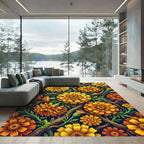 Vibrant Golden Marigold Branch Botanical Rug