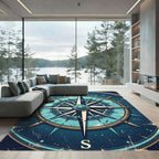 Nautical Blue Compass Starburst Rug