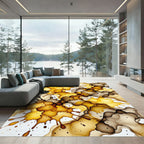 Earthy Gold and Brown Ink Splash Rug