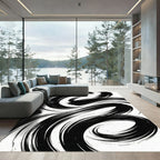 Bold Monochrome Abstract Swirl Rug