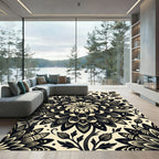 Elegant Monochrome Floral Folk Bloom Rug
