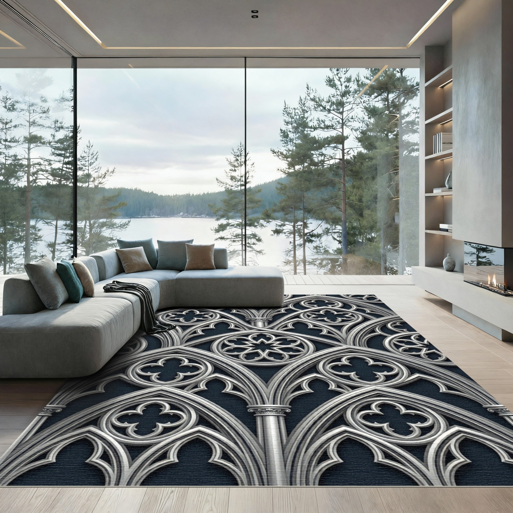 Silver Gothic Arch Window Rug