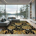 Bold Gold Leopard Rose Floral Rug