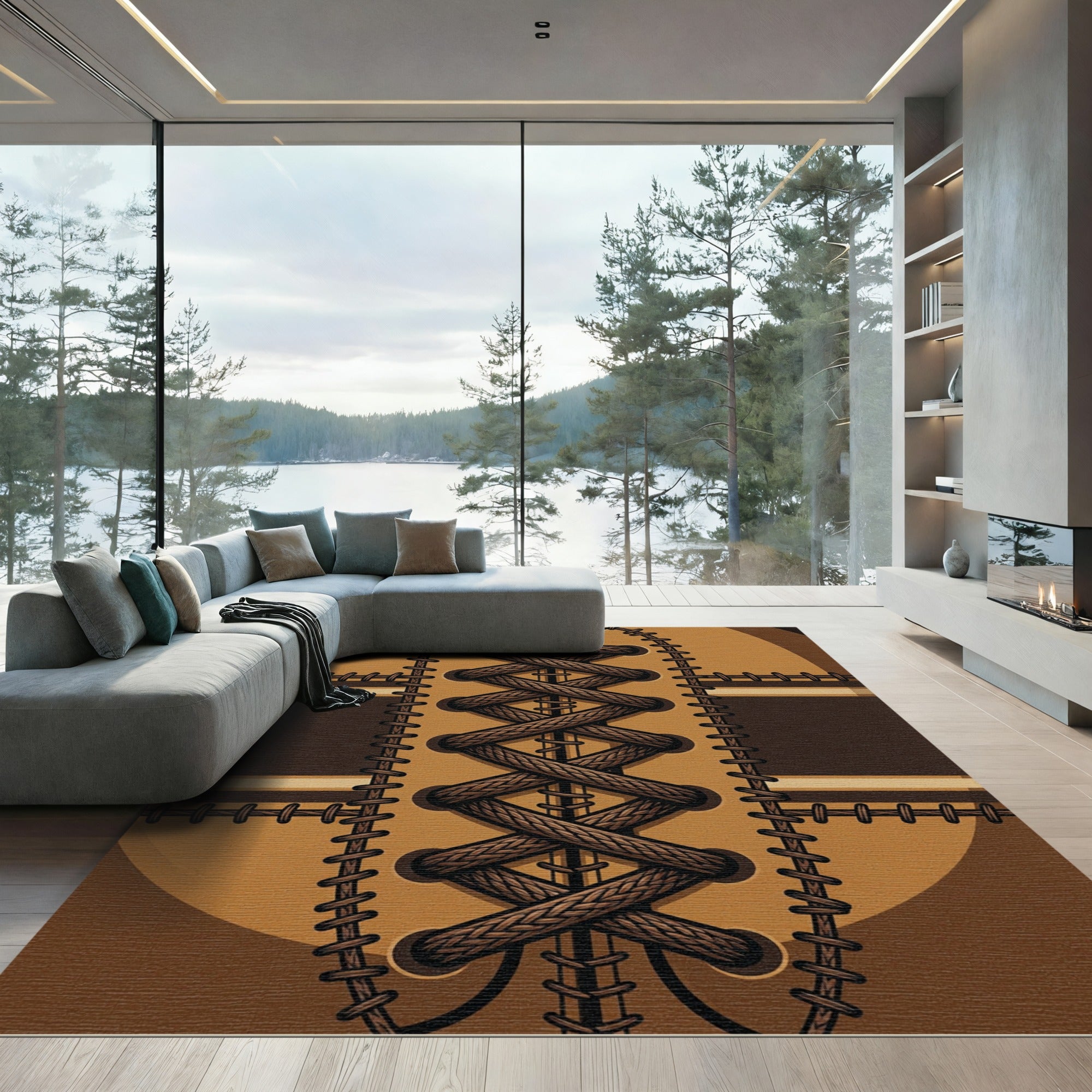 Vintage Brown Laced Football Texture Rug
