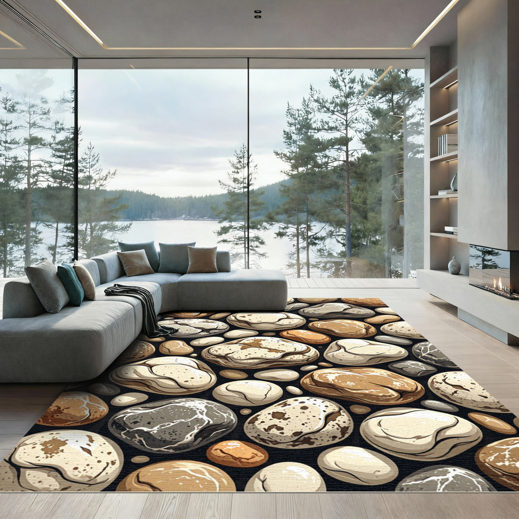 Neutral Earthy Tones River Stone Assembly Rug