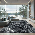Monochromatic Chrysanthemum Fan Arrangement Rug