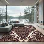 Rich Burgundy Floral Medallion Scroll Rug