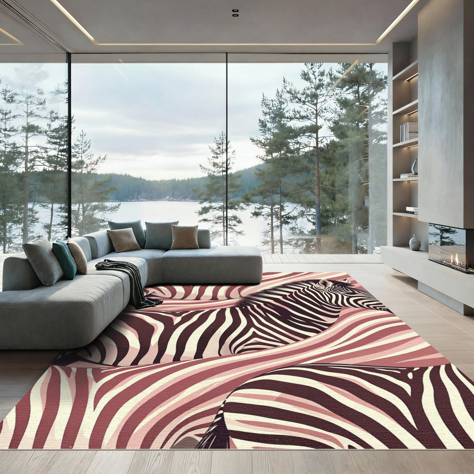 Muted Zebra Stripes Abstract Landscape Rug
