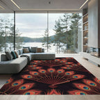 Crimson Peacock Fan Inlay Rug