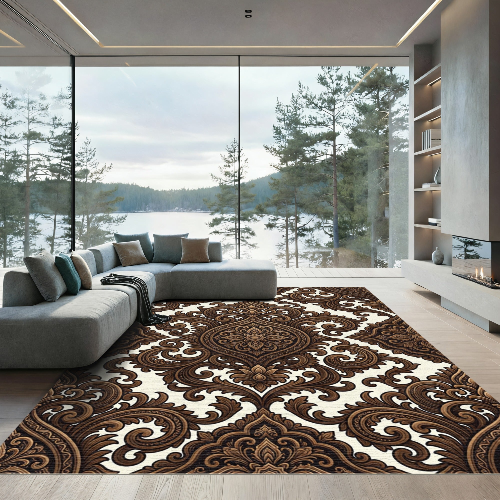 Rich Brown Baroque Flourish Rug