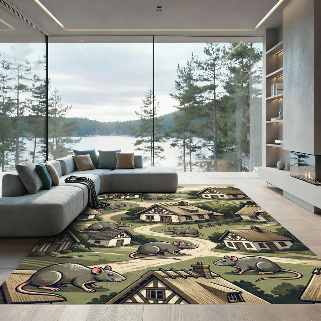 Whimsical Earthy Meadow Mouse Countryside Rug