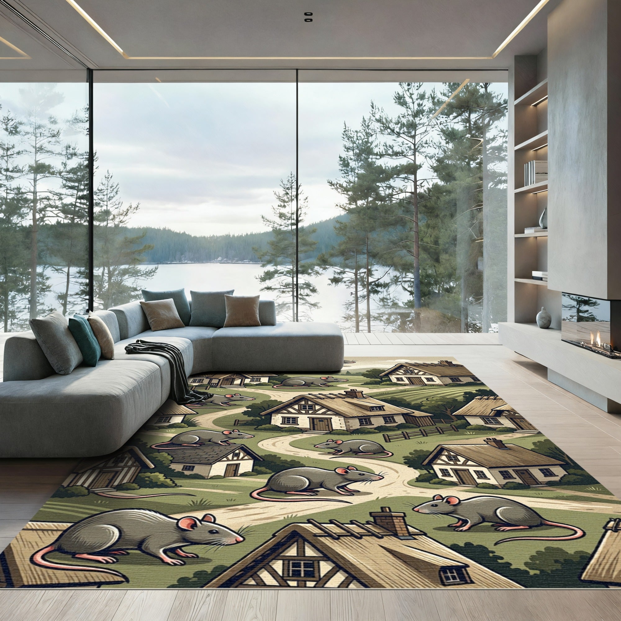 Whimsical Earthy Meadow Mouse Countryside Rug
