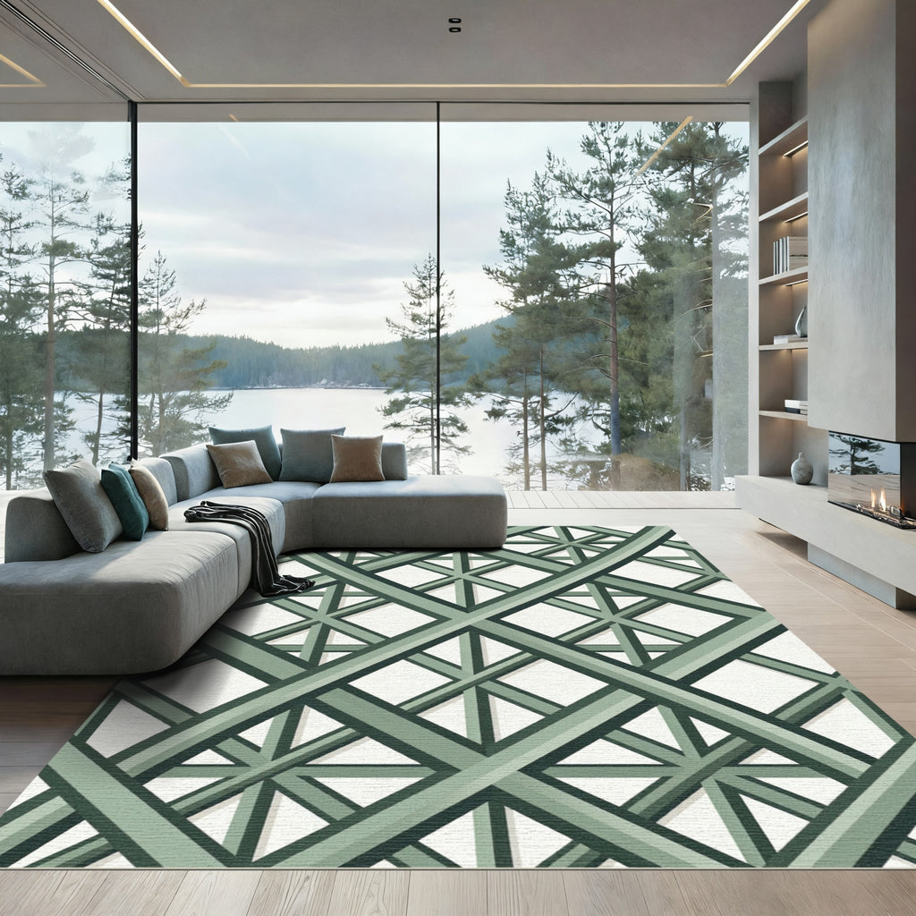 Sage Green Intersecting Geometric Lattice Rug