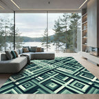 Teal Geometric Intersecting Square Lines Rug