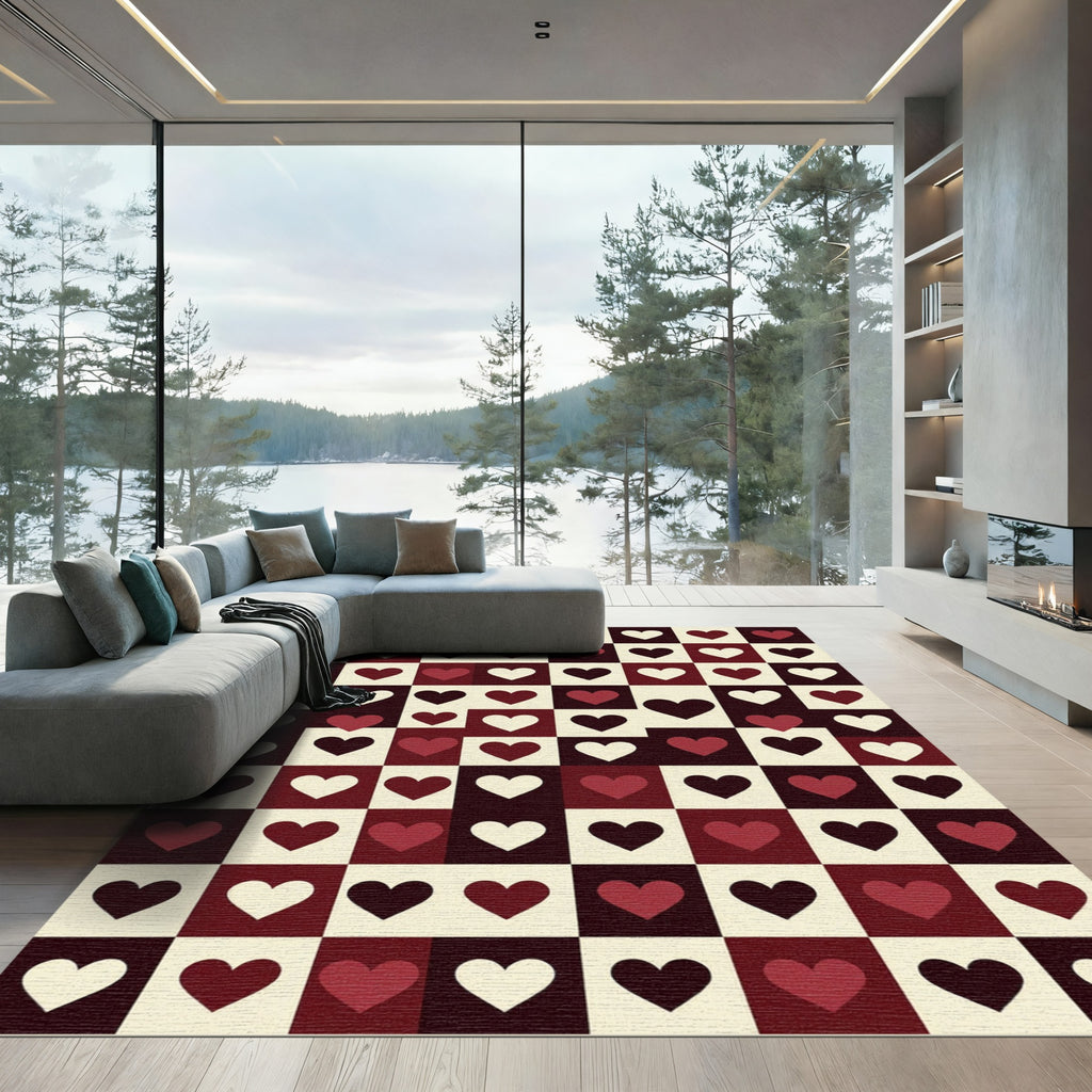 Checkerboard Crimson Heart Squares Rug