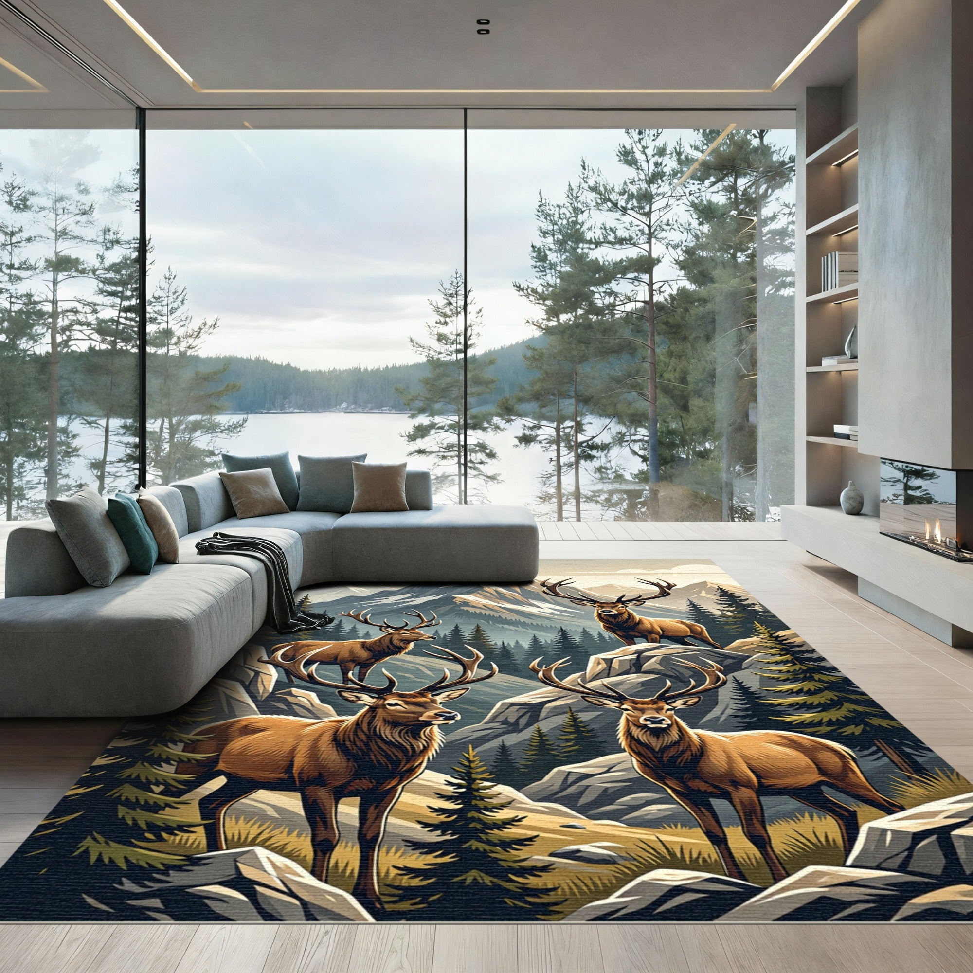 Majestic Elk Mountain Alpine Landscape Rug