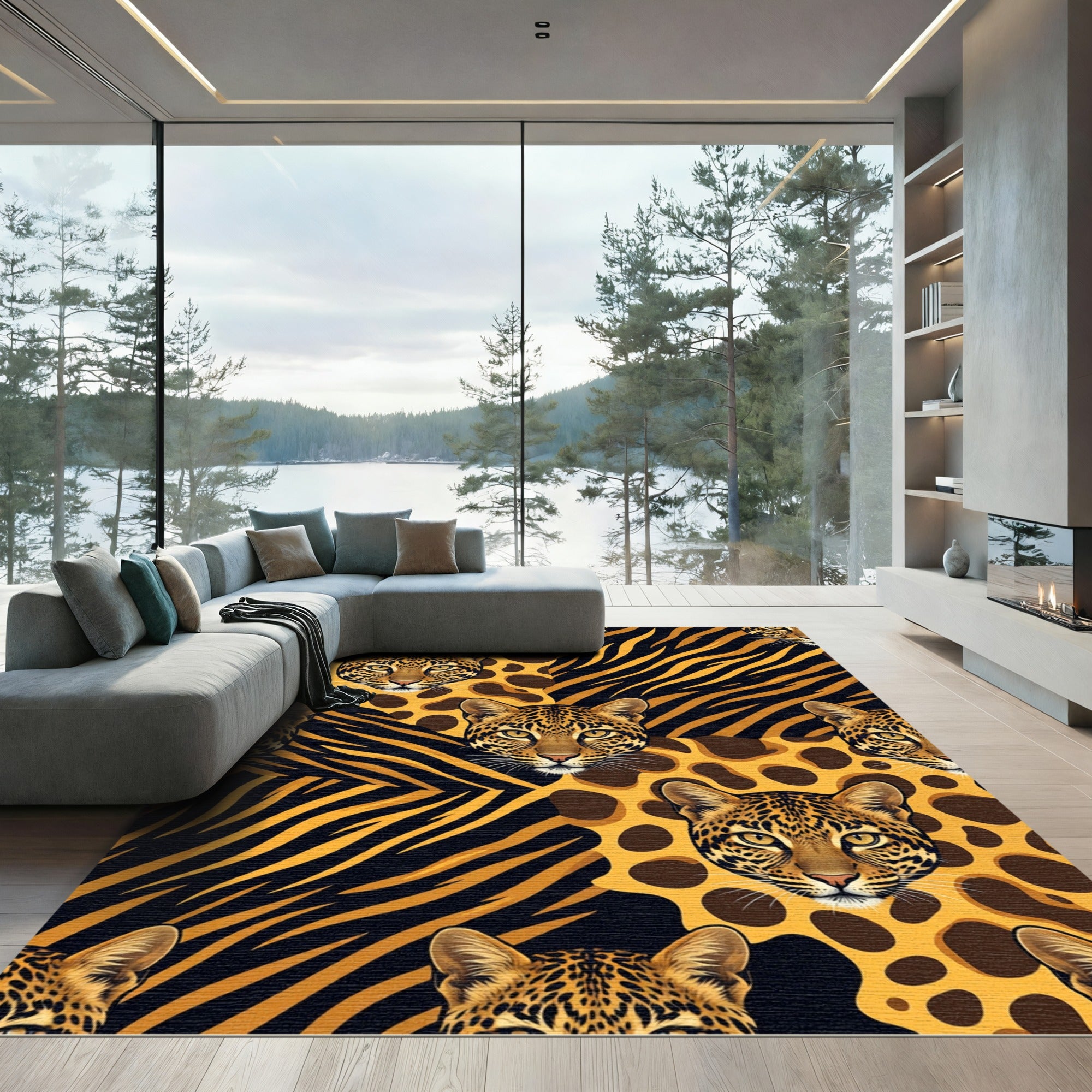 Exotic Leopard Tiger Spots Collage Rug