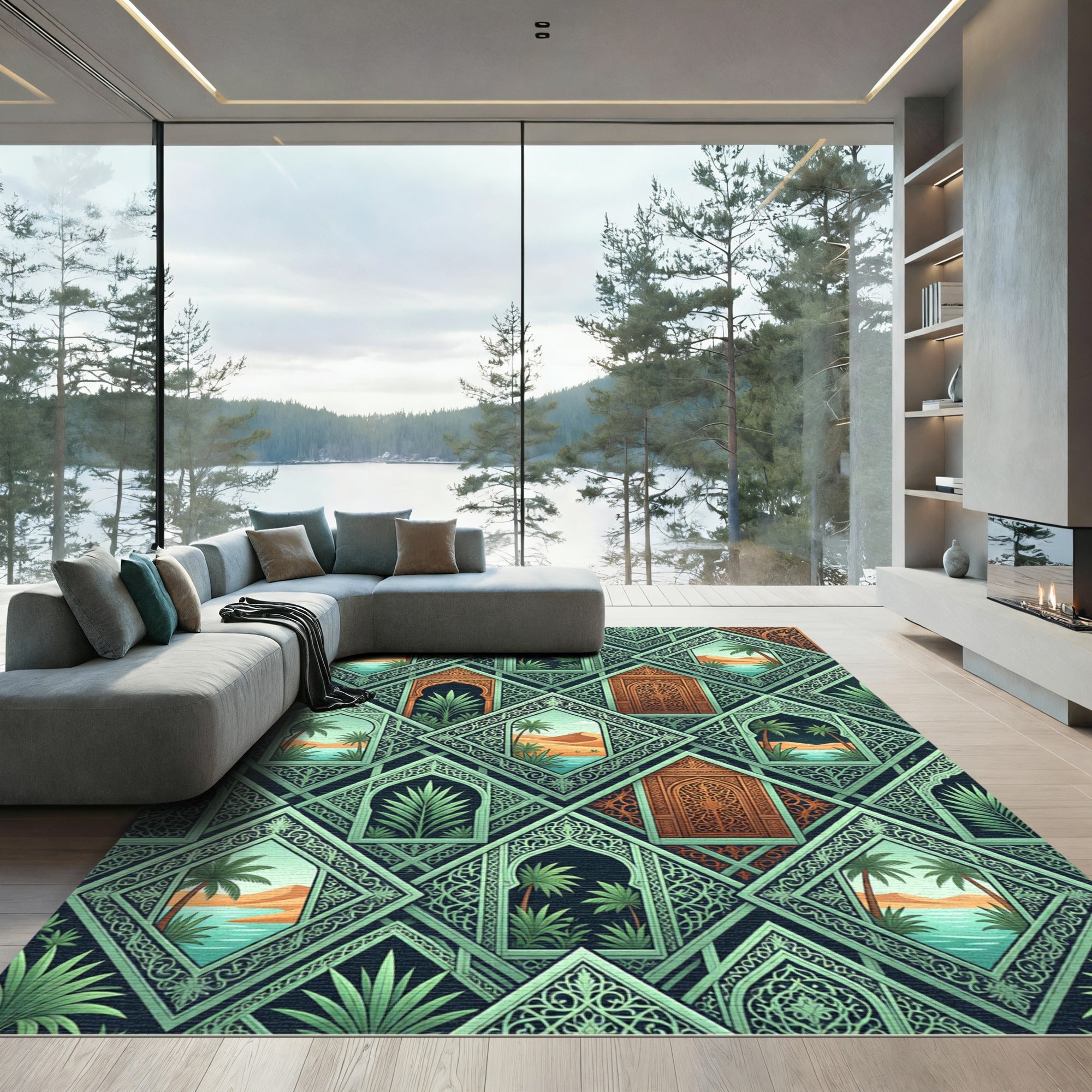 Emerald Oasis Diamond Arch Foliage Rug
