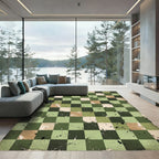 Distressed Olive Checkerboard Grungy Plaid Rug