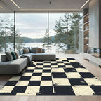 Distressed Black and Cream Checkerboard Rug