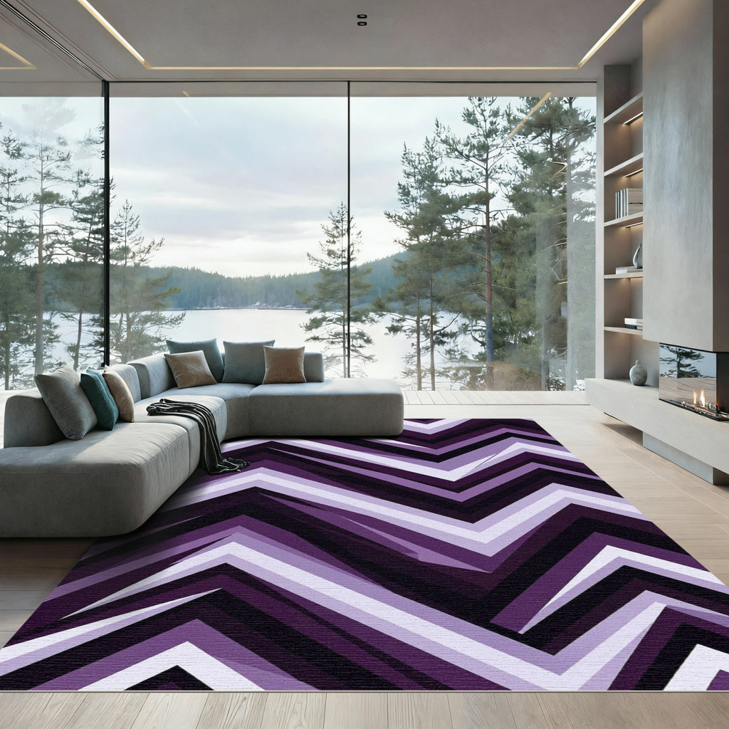 Modern Violet Geometric Chevron Zigzag Rug