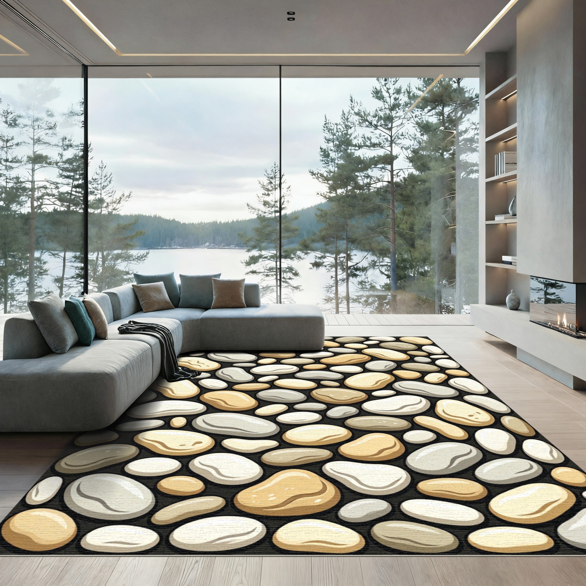Earthy Pebble Stone Neutral Accent Rug