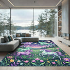 Whimsical Celestial Unicorn Starry Night Meadow Rug