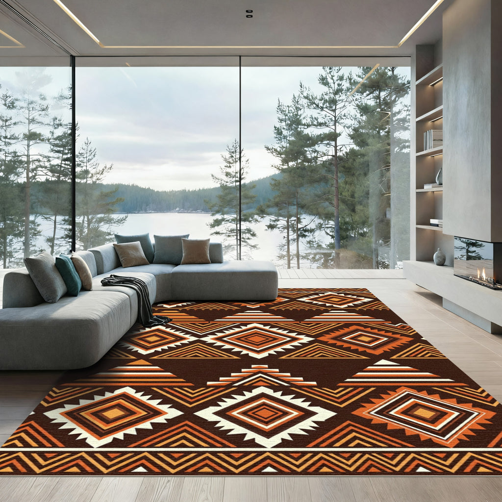 Earthy Tone Geometric Tribal Diamond Rug