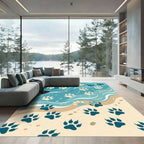 Coastal Blue Paw Print Wave Rug