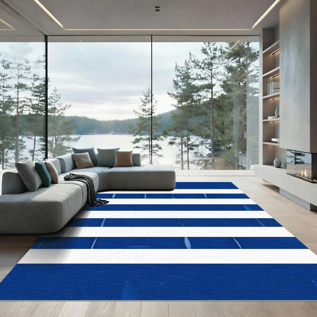 Modern Navy and White Bold Stripe Rug