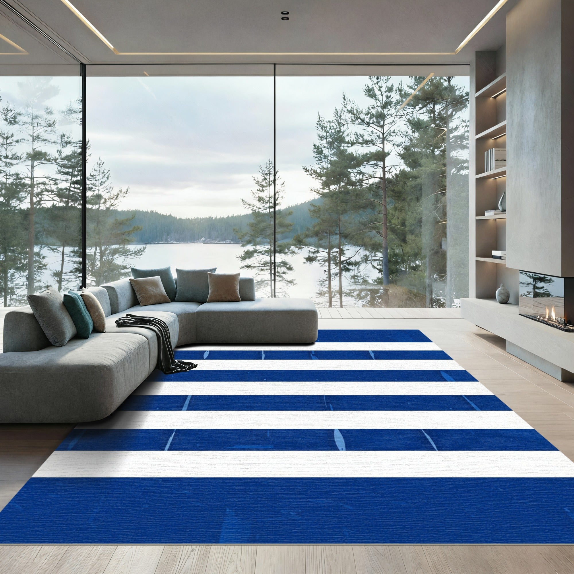 Modern Navy and White Bold Stripe Rug