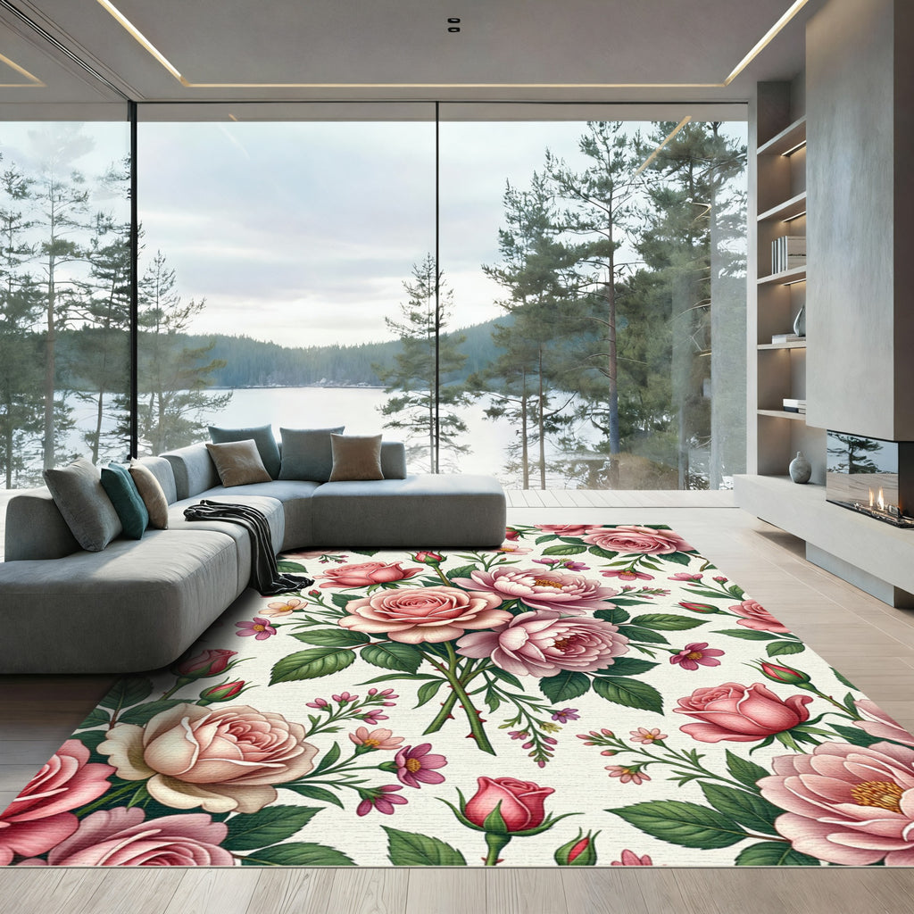Romantic Blush Pink Rose Bouquet Rug